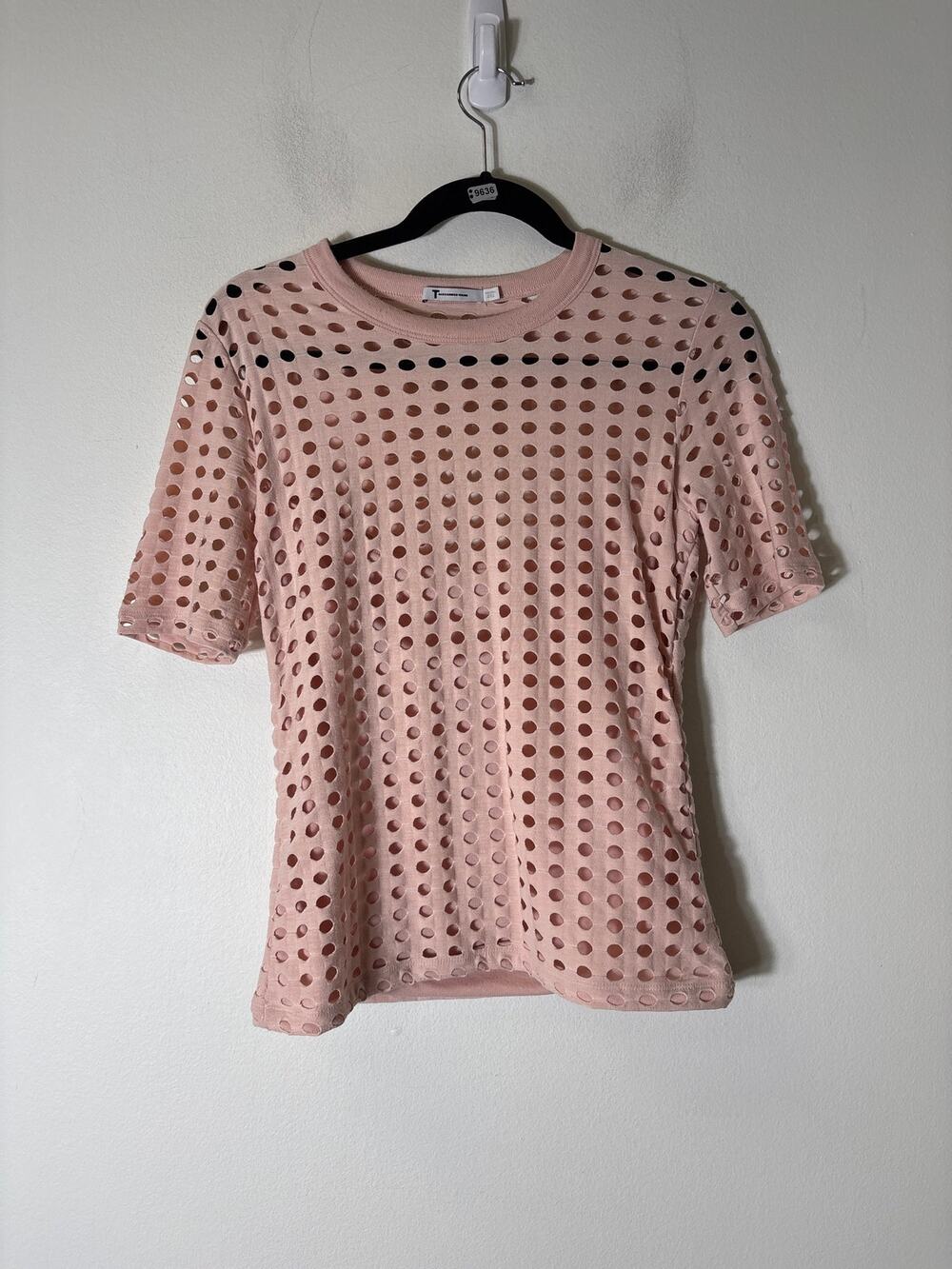 T by Alexander Wang Blush Pink Short Sleeve Circle Cut Out Top Sz S